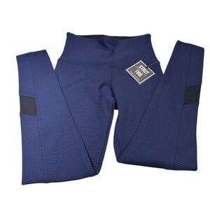 NWT Strut This Navy Blue Black Mesh Waffle Knit Activewear Leggings One Size